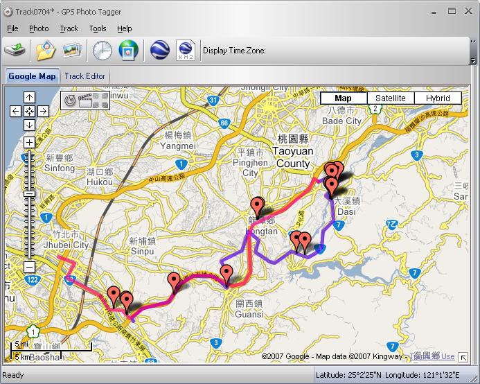 Show tracks and placemarks in Google Map window